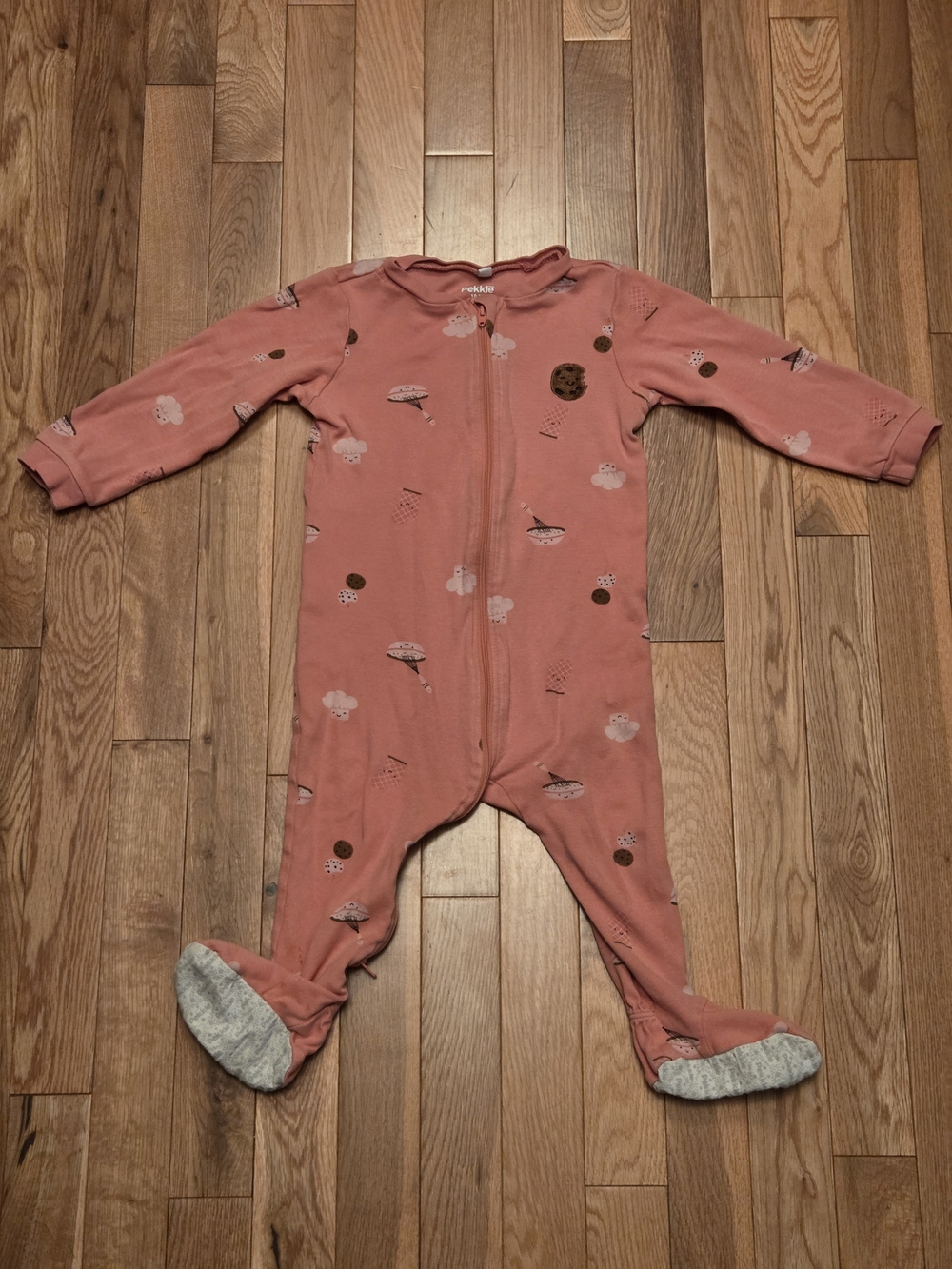 5/$20 Pekkle 18M Pink Cooking Baking Print Footed Onsie Zip Up Sleeper Pajamas